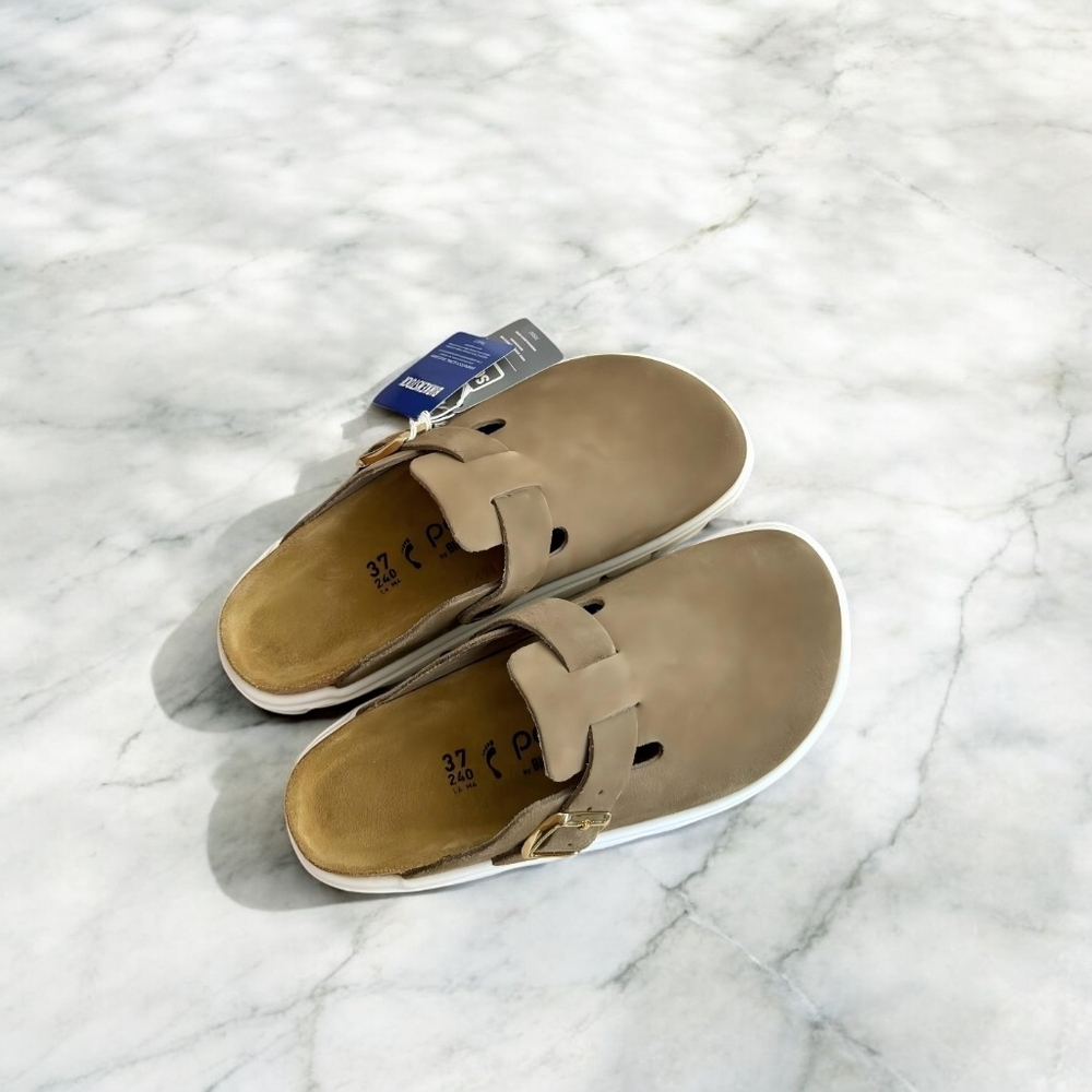 Birkenstock Papillio Taupe Narrow Chunky Platform Clog Shoes